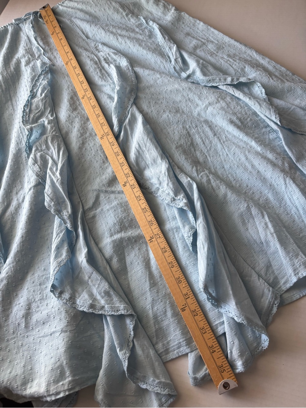 American Eagle Maxi Skirt Cascade Ruffle Textured Cotton Light Blue Boho Size L - Picture 9 of 12